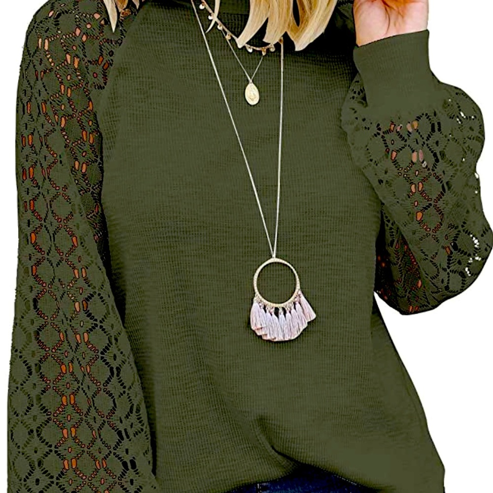 Women’s Long Sleeve Tops Lace Casual Loose Blouses T Shirt